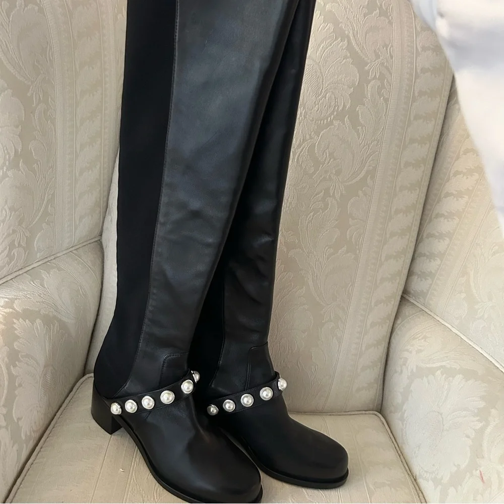 Stuart Weitzman Portia  Over the knee boots with pearl embellished size 8